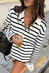 Contrast Stripe Polo Long Sleeve T Shirt