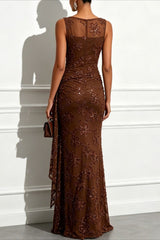 Sequin Jacquard Mesh Column Formal Dress