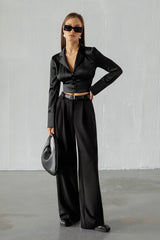 Notched Collar Fitted Blouse