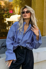 Striped Loose Button Up Blouse