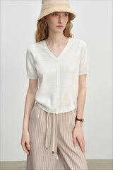 French Knit V-Neck Short Sleeve Cardigan