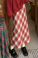 High Waist Vintage A-Line Slit Christmas Skirt