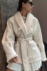 Belted Longline Shearling Faux Leather Coat