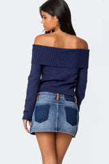Solid Off Shoulder Pullover Sweater