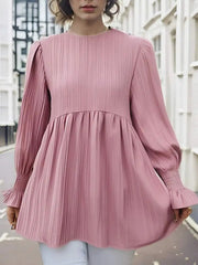 Lantern Long Sleeve Pleated Blouse Casual Blouse Pink / S blouse-250126