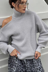 Off Shoulder High Neck Knit Sweater