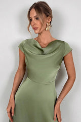 Silk-Like Satin Slit Maxi Silk Dress