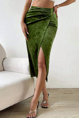 Velvet High Slit Bodycon Christmas Skirt