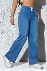 Drawstring Stretch Relaxed Straight Jeans