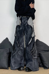 Deconstructed Patchwork Wide Leg Cargo Jeans