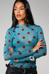 Polka Dot Sheer Mesh Long Sleeve Tee