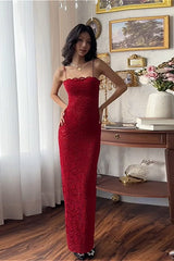 Lace Cutout Spaghetti Strap Sexy Slim Maxi Dress