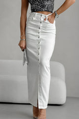 High-Waist White Cargo Skirt