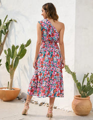 Shoulder Patterned One Dress M / Blue