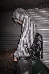 Striped Metallic Letter Fitted Zip Hoodie