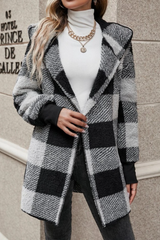 Loose Plaid Color Block Knit Cardigan Chic Christmas Outerwear
