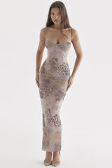 Floral V-Neck Cami Bodycon Midi Dress