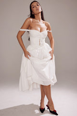 White Lace Spaghetti Strap Midi Dress