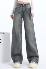 Jacquard Stripe Wide Leg Jean