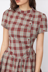 Plaid Mock Neck Pleated Mini Dress
