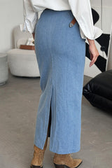Blue Denim Split Bodycon Skirt