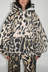 Leopard Raw Edge Loose Fit Hoodie