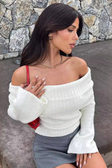 Ribbed Off Shoulder Knit Sweater
