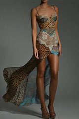 Leopard Lace Mesh Midi Dress