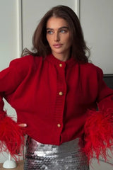 Faux Fur Cuff Cardigan Sweater