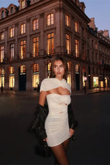 Flower Hollow Out Zipper Mini Dress