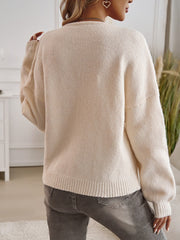 Loose Fit Button-Down Tie-Front Solid Color Sweater