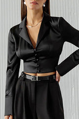 Notched Collar Fitted Blouse