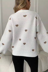 Heart Motif Crew Neck Relaxed Knit Sweater