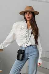 White Floral Drop Shoulder Oversized Dressy Casual Blouse