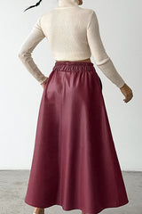 Angora Red Satin Faux Leather Skirt