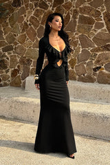 Ruffle V-Neck Long Sleeve Maxi Dress