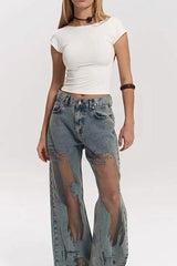 Cutout Textured Wide Jean