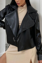 Faux Leather Lapel Moto Jacket