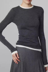 Two-in-One Contrast Trim Knit Top