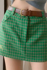 Letter Embroidery Plaid Low Waist Christmas Skirt