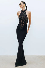 Lace Cutout Halter Party Dress