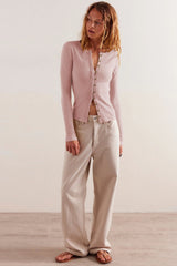 Round Neck Long Sleeve Ribbed Cardigan