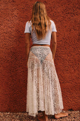 Sheer Lace Low Waist Midi Skirt