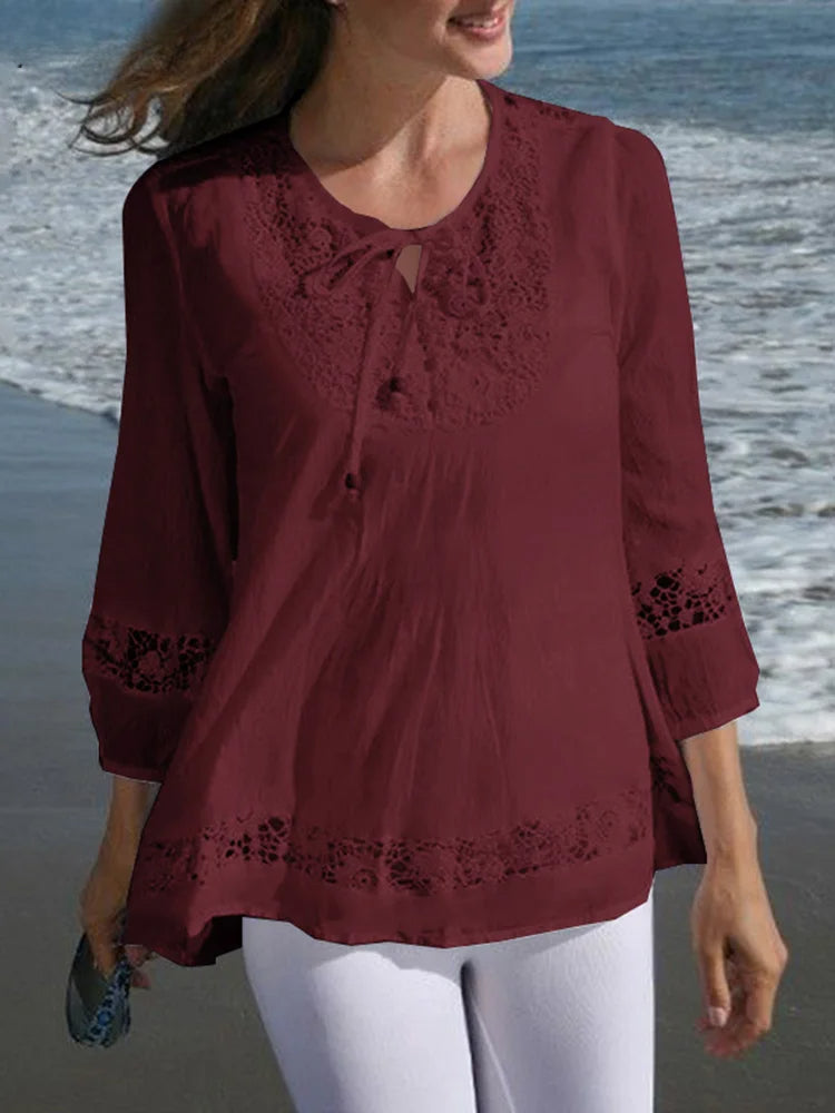 Lace Crochet Casual Patchwork Blouse blouse-250126