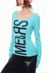 Oversized Letter Graphic Fitted Long Sleeve T-Shirt