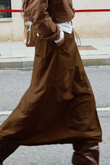 Brown Drawstring Cargo Skirt