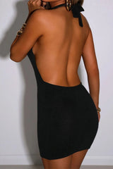 Hollow Backless Halter Mini Dress
