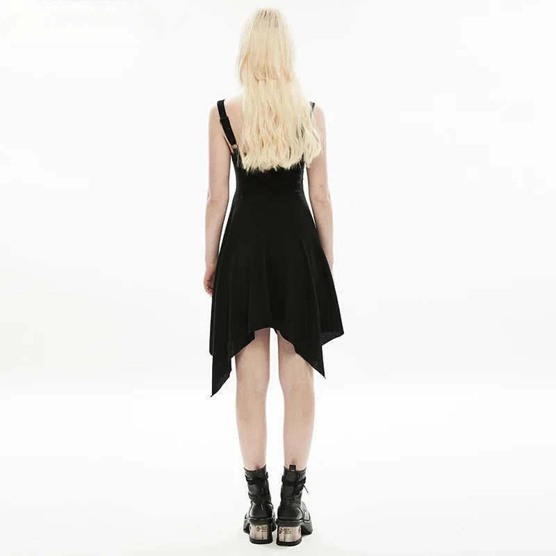 Gothic Square Collar Irregular Hem Black Dress