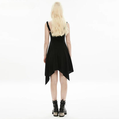 Gothic Square Collar Irregular Hem Black Dress