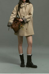 Plaid Blend Bow Front Christmas Outerwear